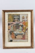 A MUGHAL MINIATURE GARDEN WATERCOLOUR. DARA SHIKOH WITH SAGES. 9ins x 6ins.