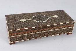 A VERY FINE 19TH CENTURY PERSIAN QAJAR MICRO MOSAIC INLAID WOODEN BOX. 9.5ins long.