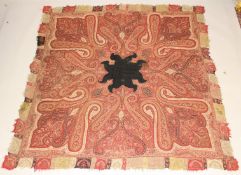 A FINELY EMBROIDERED 19TH CENTURY INDIAN KASHMIRI SHAWL. 6ft x 6ft.
