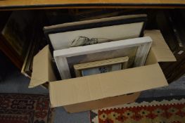 A small group of decorative paintings and prints.