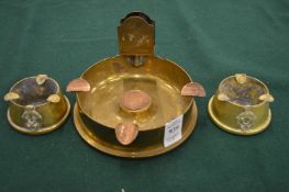 Trench art, three shell case ashtrays.