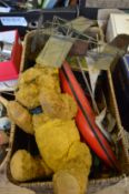 Old teddy bear and various toys.