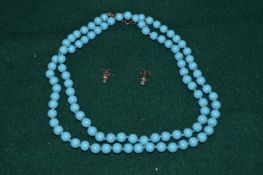 A turquoise bead necklace and a pair of matching ear studs.