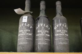 Offley, vintage port 1970, three bottles.