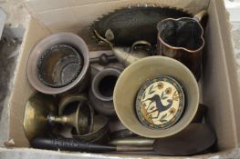 A box of assorted metal ware.