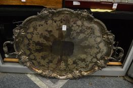 A good large silver plated twin handled tray with engraved decoration.