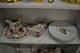 A set of six fish decorated plates together with four pieces of lustre glazed porcelain.