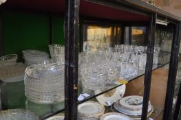 A large quantity of glassware to include wine glasses, whiskey tumblers, jugs, plates etc.