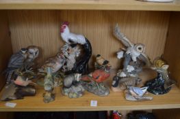 Decorative bird and other ornaments to include a Beswick trout.