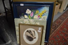 A small group of paintings and prints.