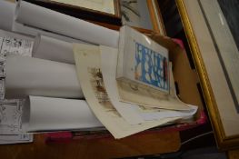 A group of unframed prints, various subjects.