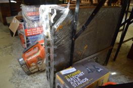 Quantity of work shop matting and a pair of axle stands.