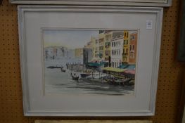 W F James, view of gondolas in Venice, watercolour.