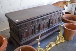 A 19th century Italian Cassone with hinged top operating as a back panel above a further plain