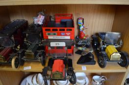 Model cars and other items.