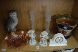 Decorative china and glass to include Doulton jardiniere.