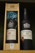 Taylors ten year old tawny port, two bottles.