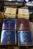 Six Bells whiskey commemorative decanters, boxed.