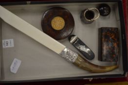 A Regency papier mache tooth pick box, a tortoiseshell snuff box and other collectables.