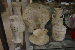 Quantity of Belleek porcelain and a similar vase.