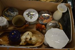 Pratt ware pot lids and other items.
