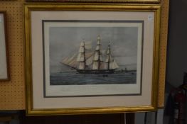 US 44 gun frigate Constitution, colour print.