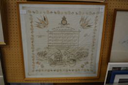 'Till the boys come home', patriotic printed silk work handkerchief, framed and glazed.