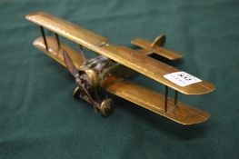 A very good brass 1:36 scale model of a sopwith camel biplane by Frank Hackett.