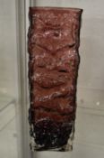 A large bark style amethyst glass vase, possibly Whitefriars.