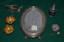 Silver pepperette, photograph frame etc.