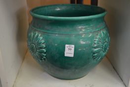 Turquoise glazed pottery jardiniere.