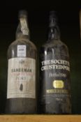 Sandeman vintage port 1982, one bottle and The Wine Society crusted port 1986, one bottle.