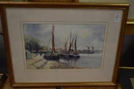 Christopher Hollick, South coast harbour, watercolour.