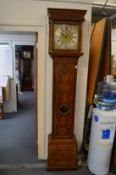An early 18th century Arabesque marquetry long case clock with eight day striking movement, the
