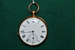 An 18ct gold pocket watch with enamel dial.