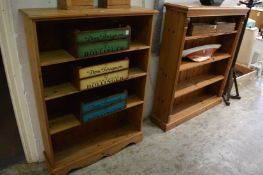 Two pine open bookcases.