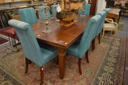A large Eastern hardwood rectangular dining table together with a set of eight high back dining