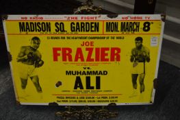 An enamel sign, Joe Frazier versus Muhammad Ali.