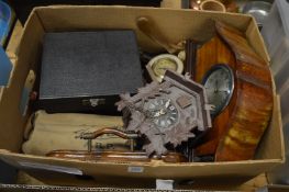 Quantity of miscellaneous collectables, mahogany mantel clock etc.