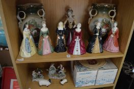 A collection of six Coalport figurines depicting the six wives of Henry VIII together with other