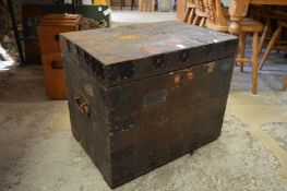A metal bound oak silver chest.