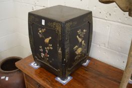 A Chinese square shaped lacquer stand with onlay and gilded decoration.