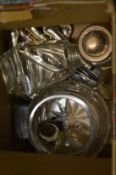 Silver mounted cut glass jar and other items.