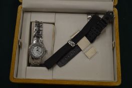 A ladies Techno Marine wristwatch with case and spare straps.