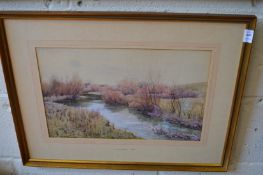 John George Sowerby, river landscape, watercolour.