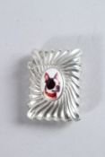 A VICTORIAN SILVER VESTA. Birmingham 1897, with an oval enamel of a bulldog.
