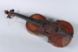 A GERMAN VIOLIN by JOSEPH HORNSTEINER FOR RESTORATION. Bears inscription and wax seal with Crown,