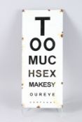 A BLACK AND WHITE ENAMEL OPTICIANS SIGN. 22ins x 9ins.