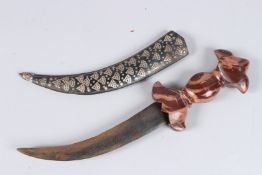 A MUGHAL DAGGER with stone handle. 14ins long.