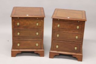 A GOOD PAIR OF GEORGIAN STYLE MAHOGANY THREE-DRAWER BEDSIDE TABLES. 1ft 8ins wide.